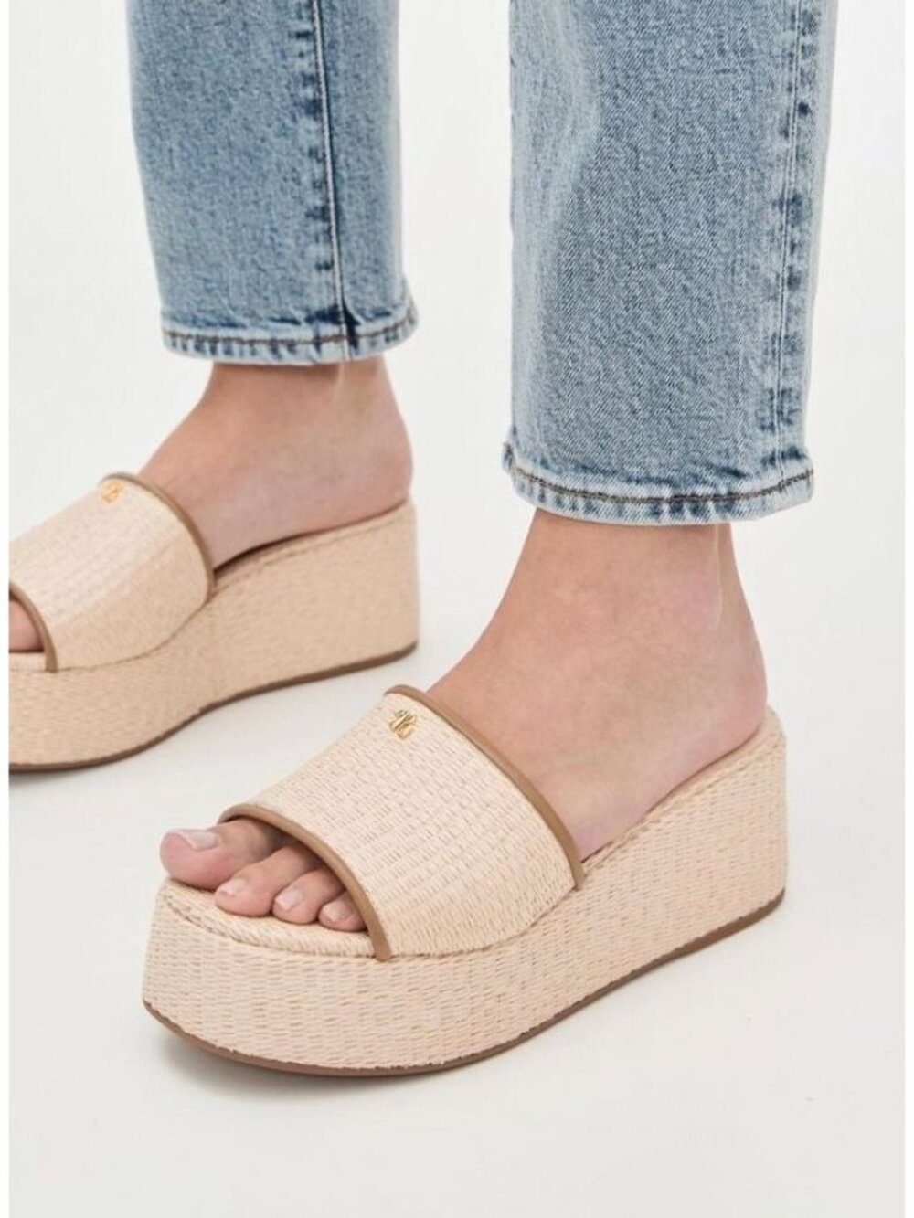 NWB Larroude Alex Platform Mules Sandals Raffia Natural Size 5.5 $315 [jb] - Picture 2 of 16